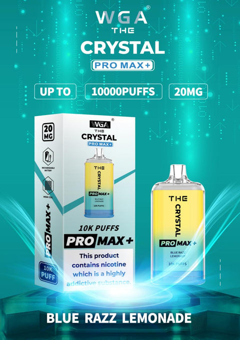The Crystal Pro Max + 10000 Disposable Vape Puff Pod Bar - Wolfvapes.co.uk-Blue Razz Lemonade