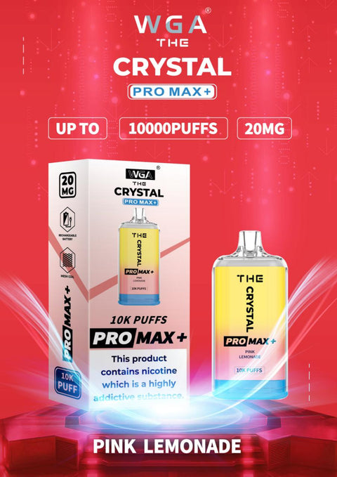 The Crystal Pro Max + 10000 Disposable Vape Puff Pod Bar - Wolfvapes.co.uk-Pink Lemonade