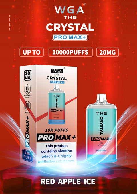 The Crystal Pro Max + 10000 Disposable Vape Puff Pod Bar - Wolfvapes.co.uk-Red Apple Ice