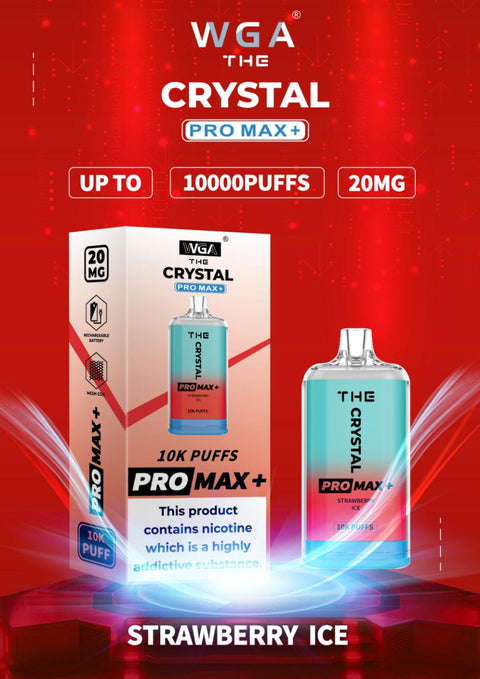 The Crystal Pro Max + 10000 Disposable Vape Puff Pod Bar - Wolfvapes.co.uk-Strawberry Ice